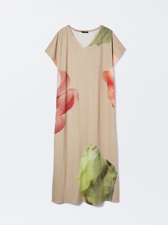 Printed Cotton Dress, Multicolor, hi-res