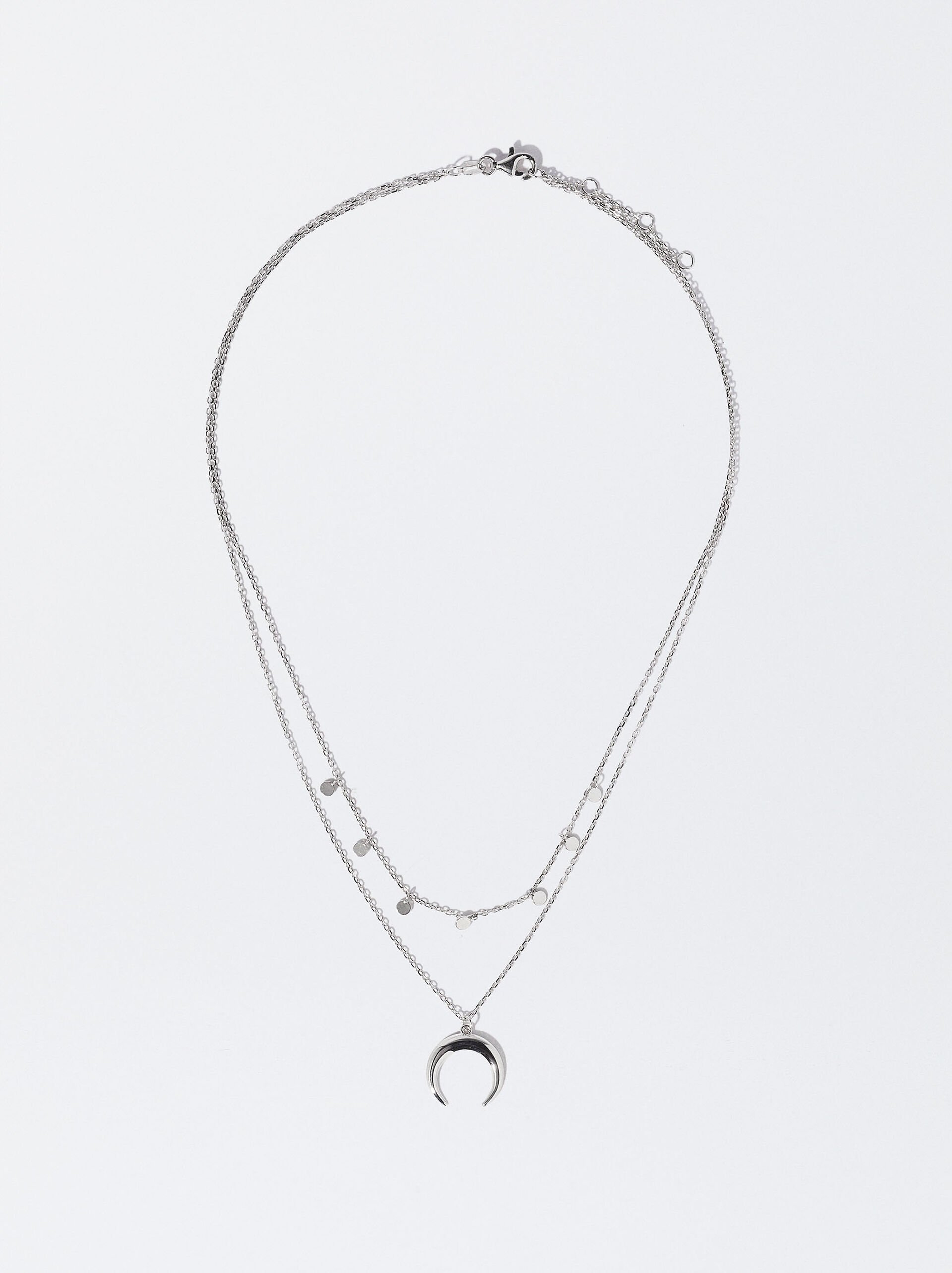 Short 925 silver necklace with horn pendant image number 2.0