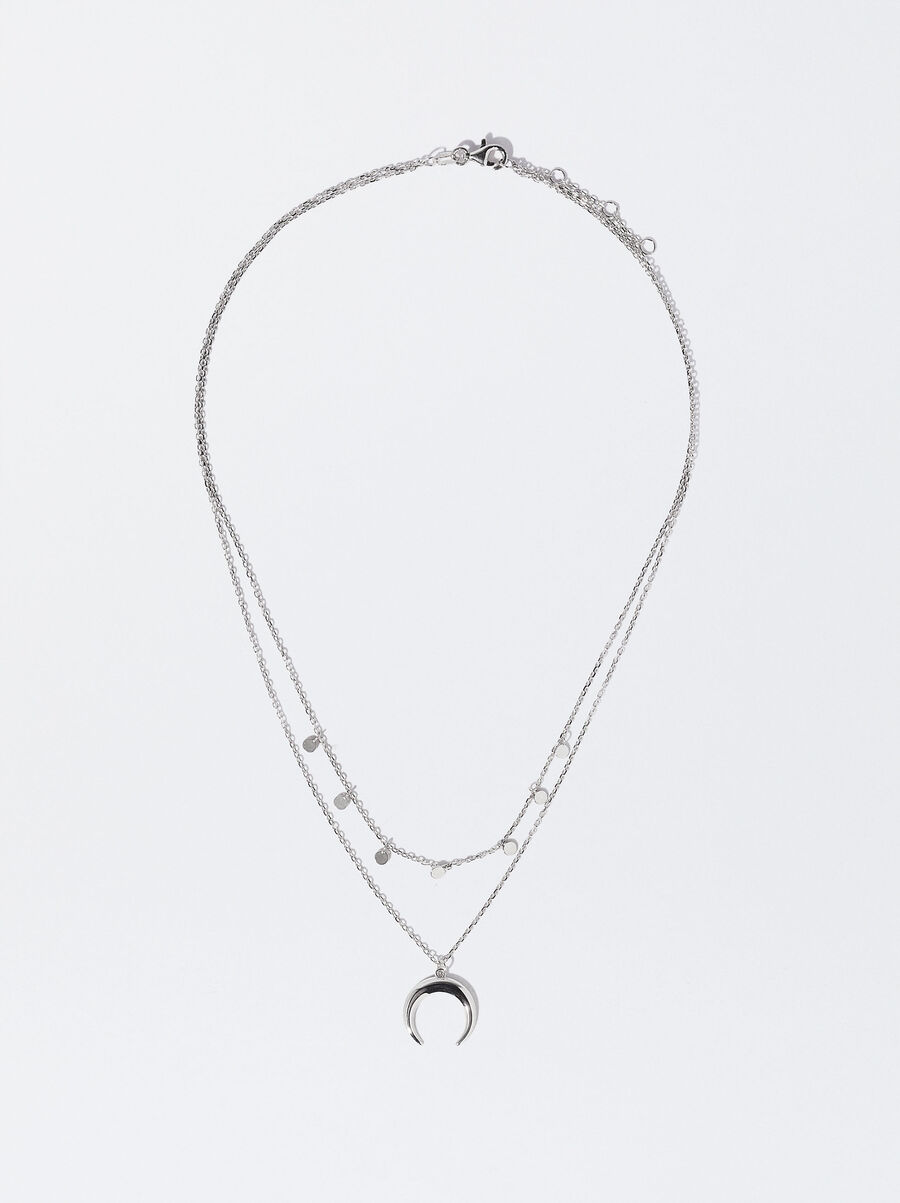Short 925 silver necklace with horn pendant