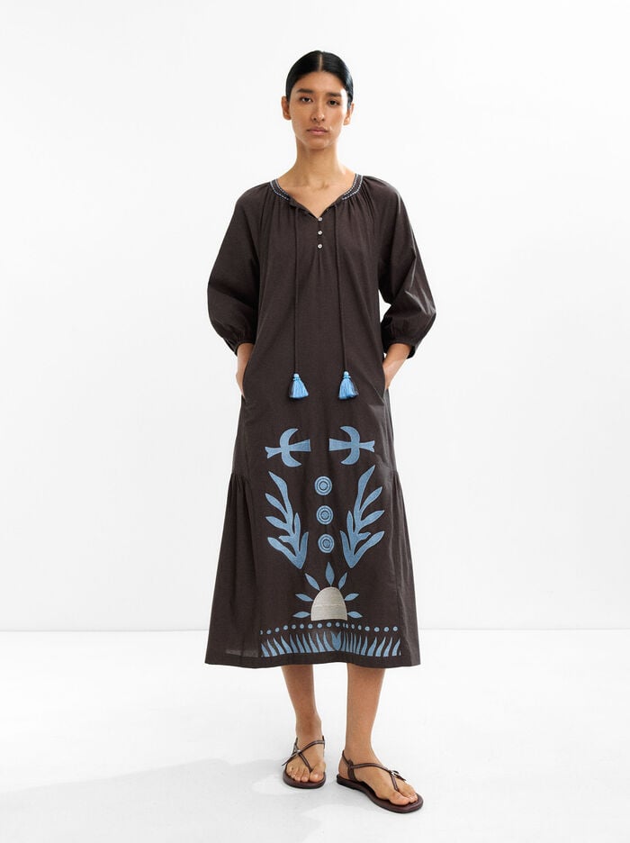 Vestido midi bordado 100% algodón
