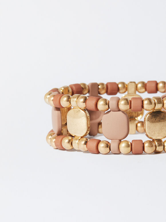 Golden Elastic Bracelet, Pink, hi-res