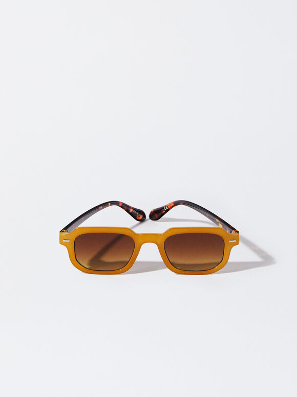 Kwadratowe Okulary Przeciwsłoneczne, Musztardowy, hi-res