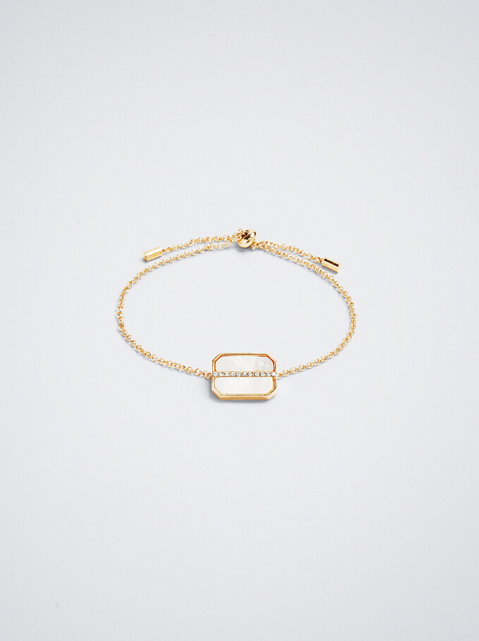 Pulsera Dorada Con Cristal Y Concha, Dorado, hi-res