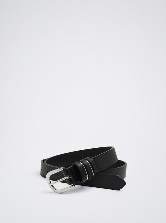 Plain Belt With Buckle, Black, hi-res