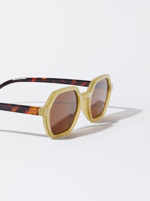 Sechseckige Sonnenbrille, Khaki, hi-res