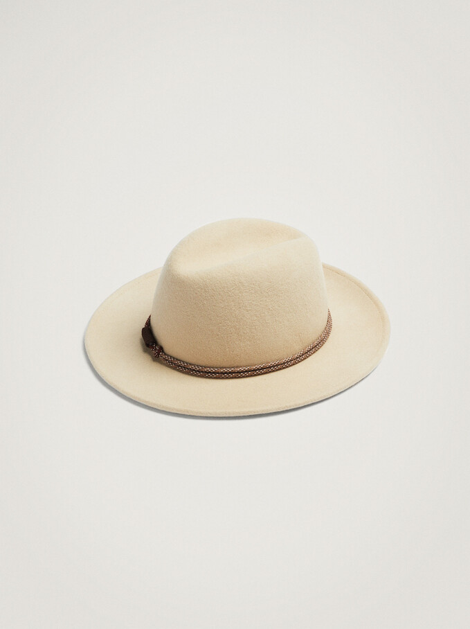 Woollen Hat With Cord Band, Beige, hi-res