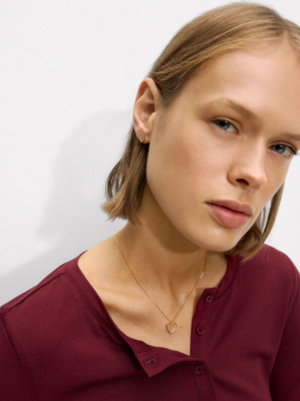 Short necklace heart stone - 925 sterling silver