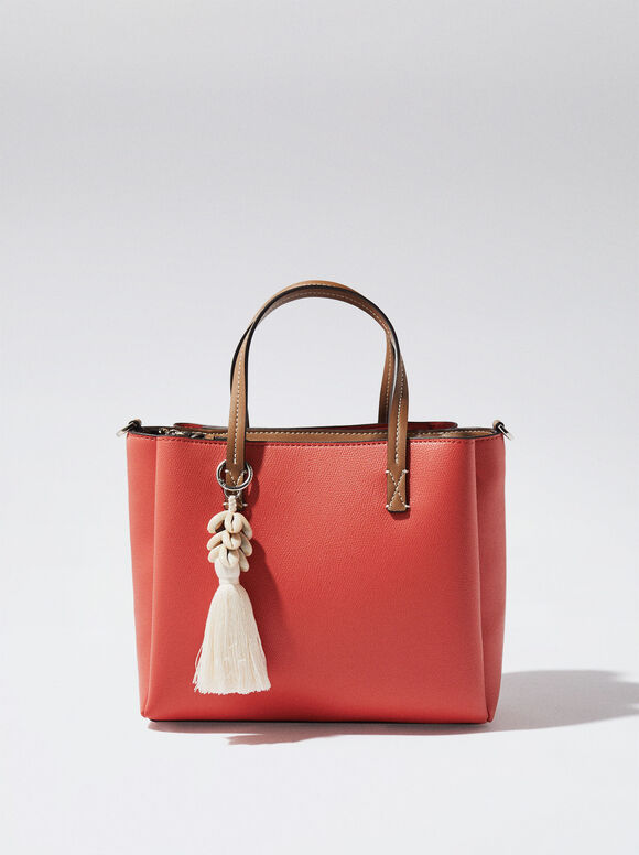 Everyday Tote Bag With Detachable Pendant, Coral, hi-res
