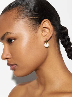 Single Hoop Earring With Shell - Stainless Steel