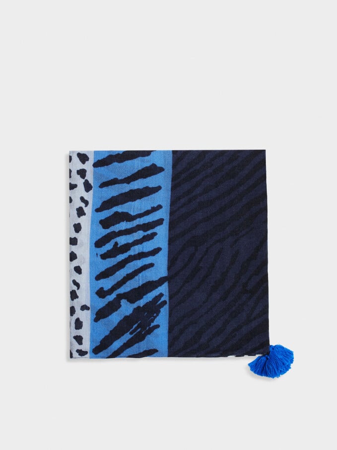 Pañuelo Con Estampado Animal, Azul, hi-res