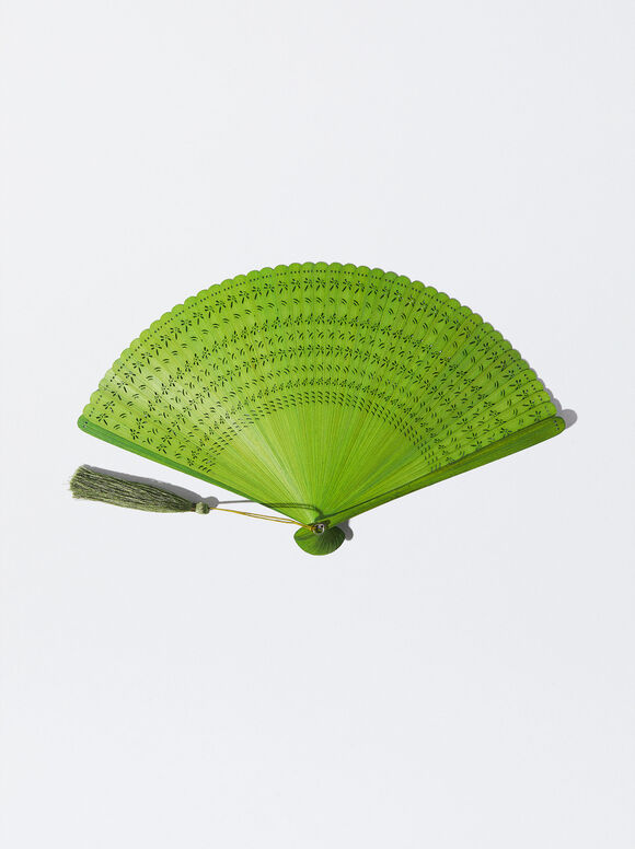 Bamboo Dragonfly Fan, Yellow, hi-res