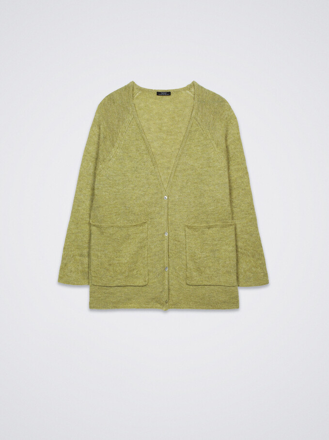 Knitted Cardigan With Buttons, Green, hi-res