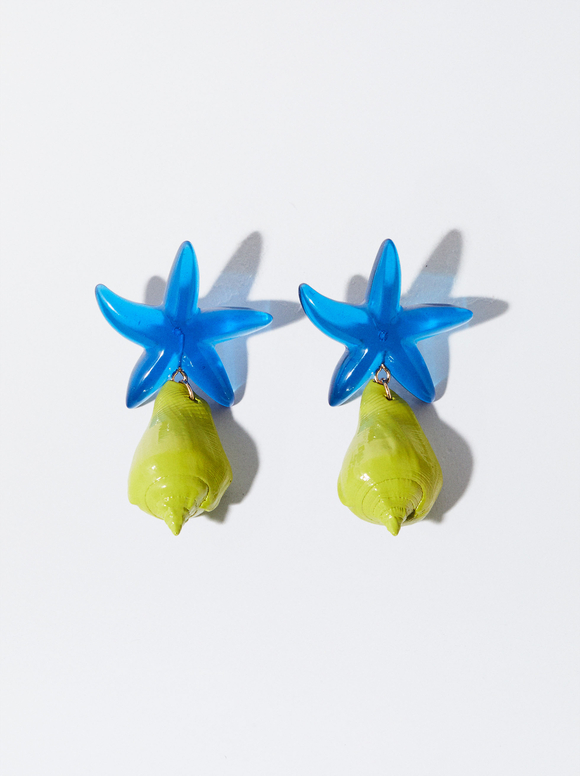 Star Earrings With Resin, Yellow, hi-res
