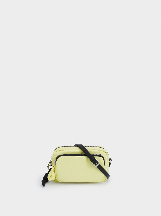 Nylon Crossbody Bag With Outer Pocket, Yellow, hi-res