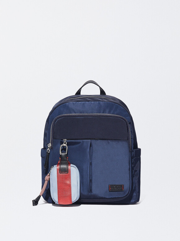Sac À Dos En Nylon Avec Bourse Amovible, Bleu Foncé, hi-res