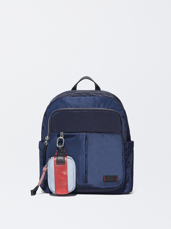 Nylon Backpack With Removable Purse, Navy, hi-res