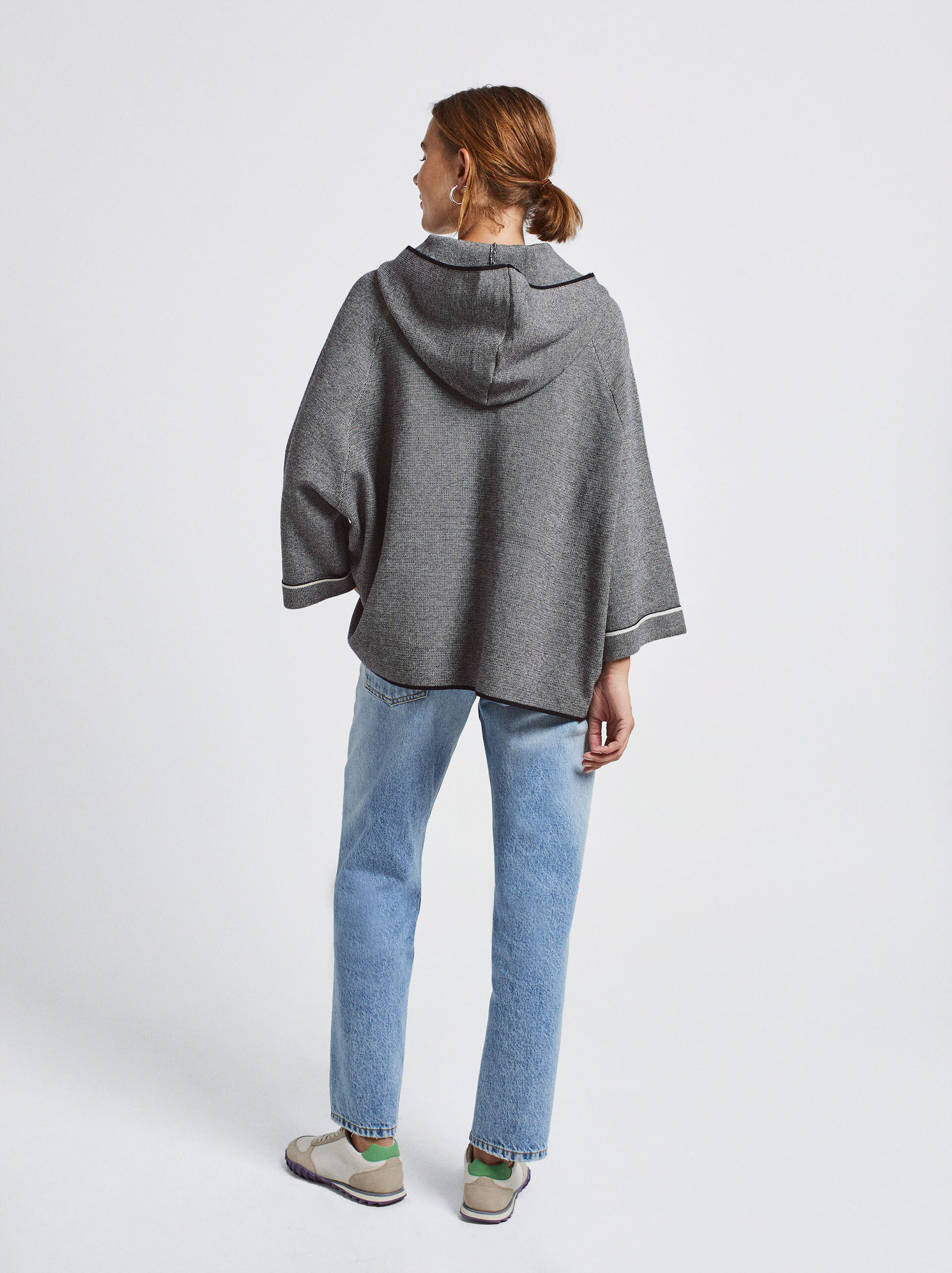 Hooded Knit Poncho image number 3.0