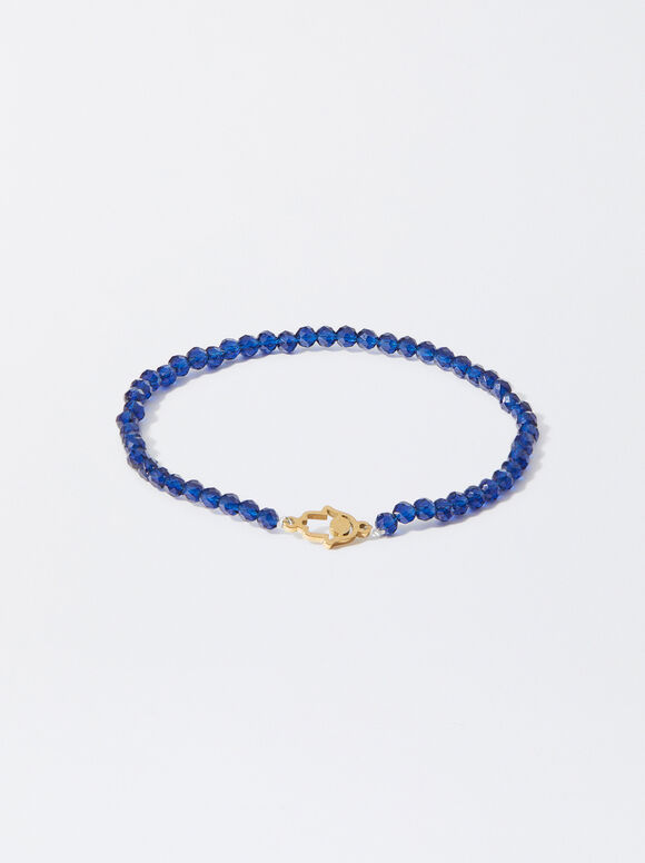 Elastic Bracelet With Stones And Steel, Violet, hi-res