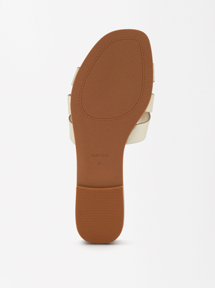 Metallic Flat Crossed Sandals, Golden, hi-res