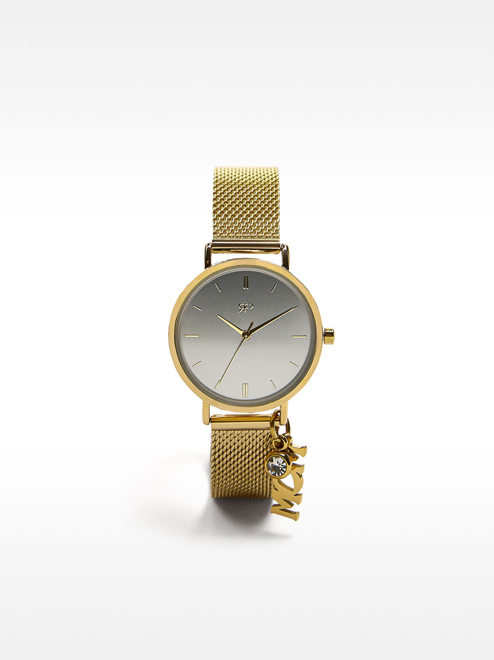 Watch with metal mesh bracelet and charm image number 0.0
