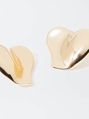 Heart Earrings, Golden, hi-res