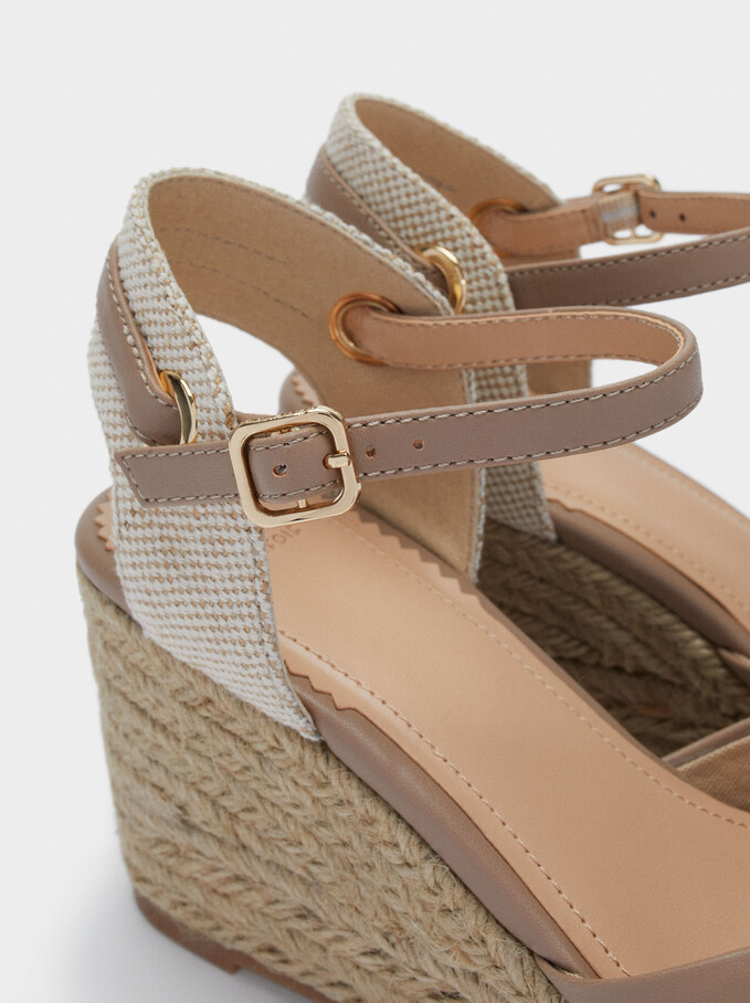 Wedge Sandals With Ankle Strap, Beige, hi-res