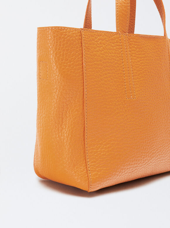 Leather Tote Bag, Orange, hi-res