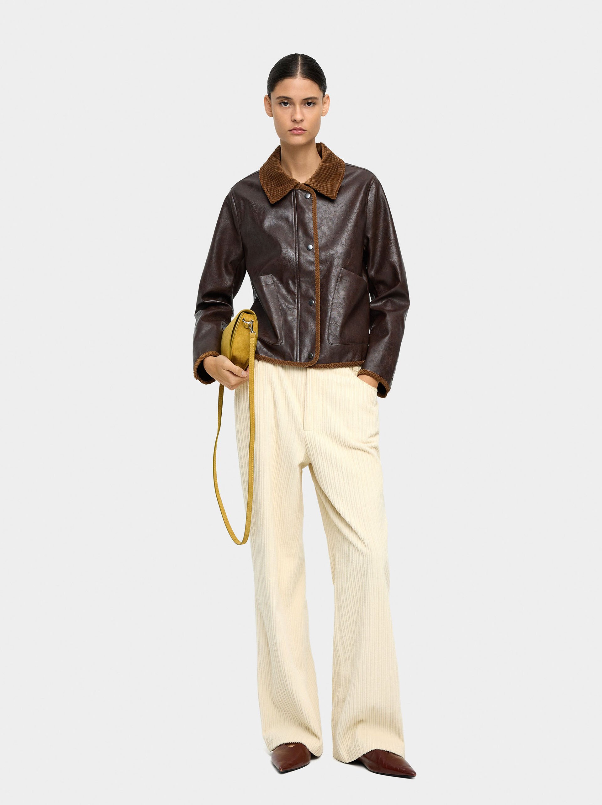 Leather-effect jacket with contrast collar image number 0.0