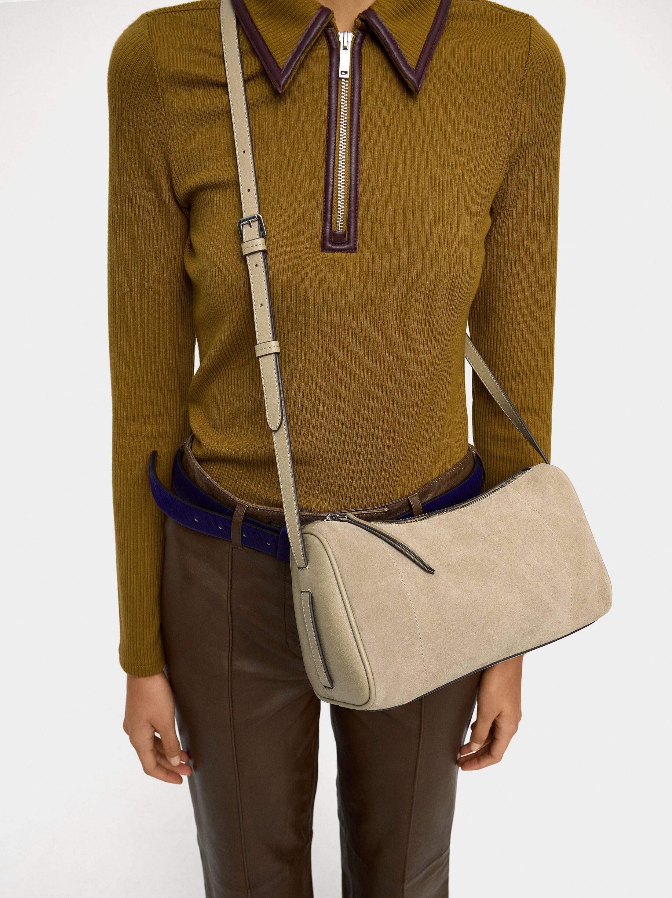 Crossbody bag with leather details image number 1.0