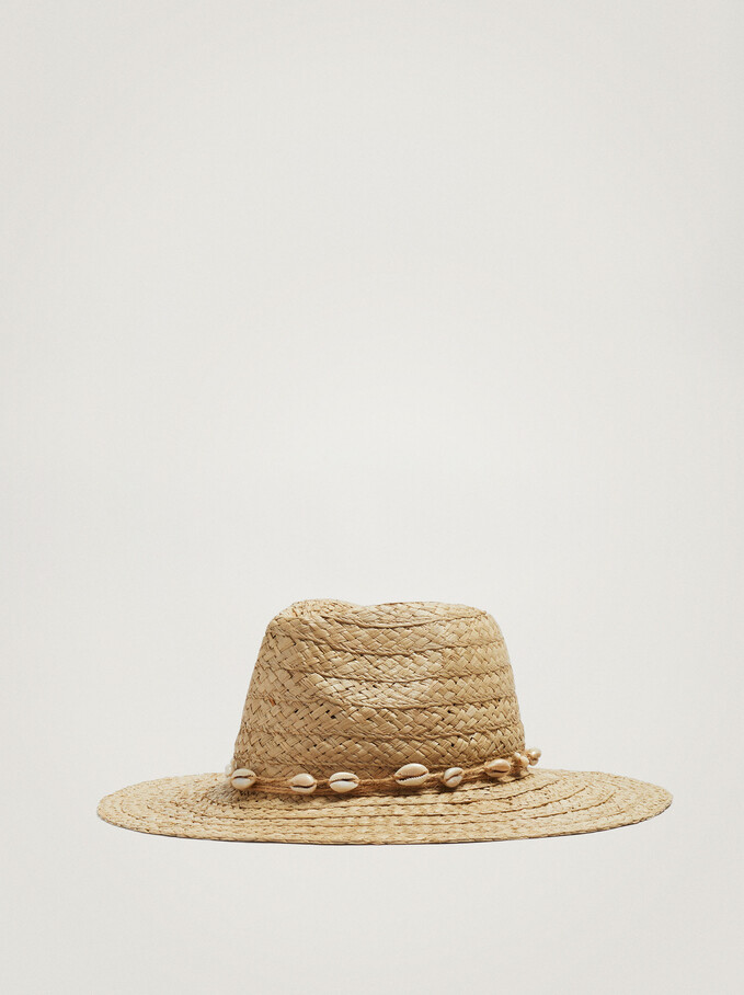 Straw Hat With Shells, Grey, hi-res