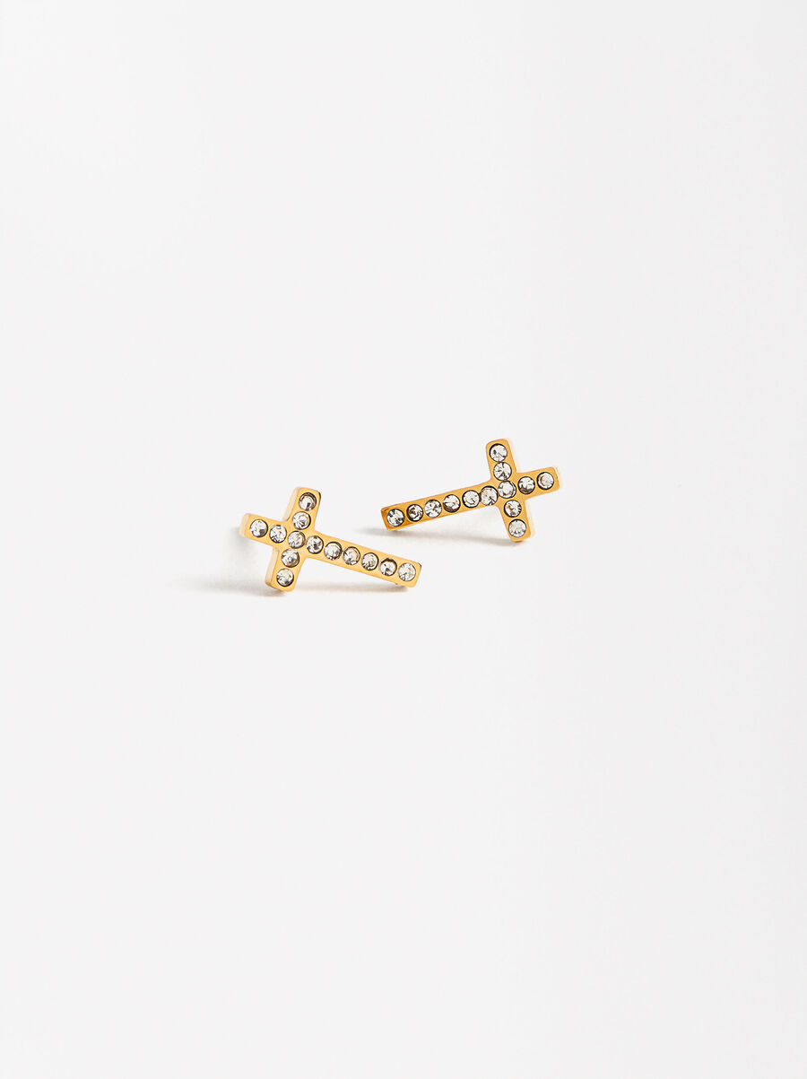 Cross Crystal Earrings Set with Necklace - Stainless Steel