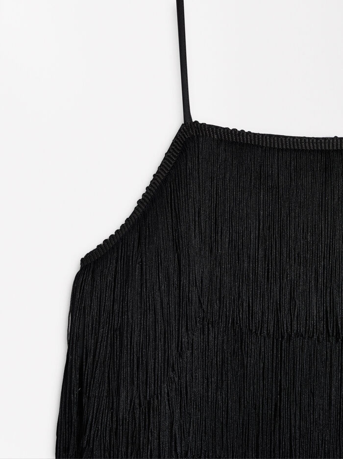 Vestido corto con flecos
