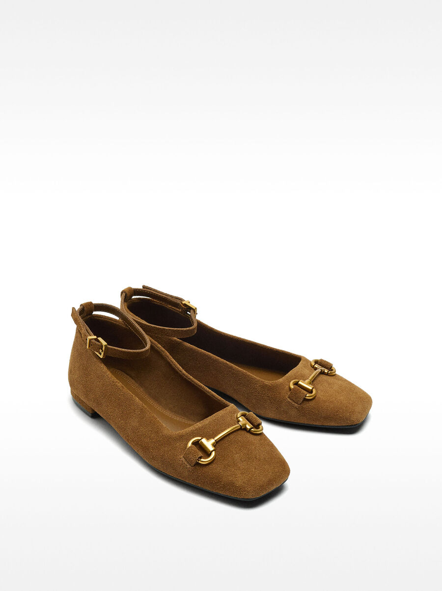Ankle-strap leather ballet flats
