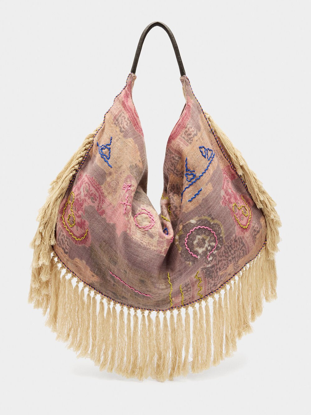 Fabric shopper bag with fringes