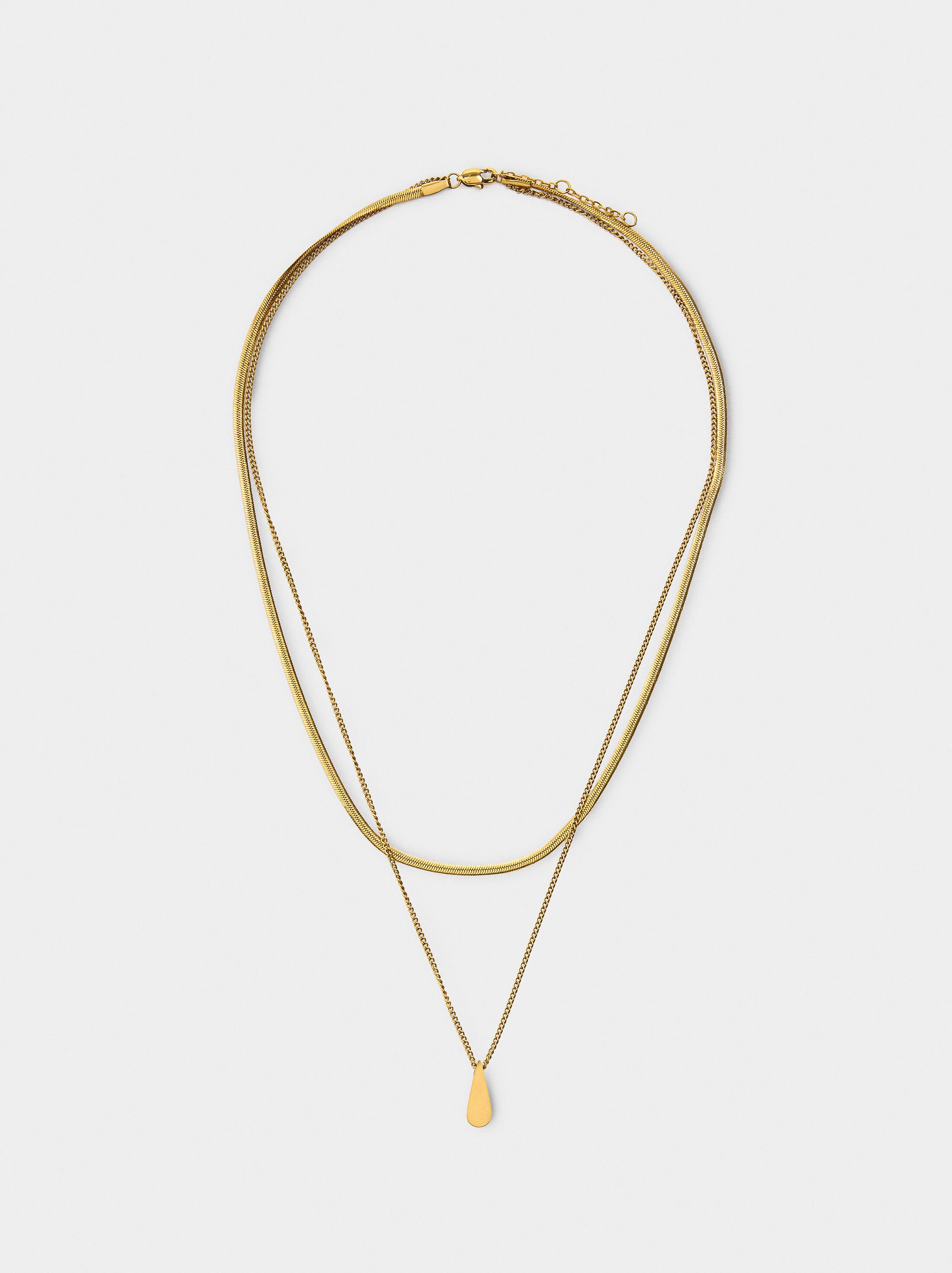 Double effect necklace with teardrop – stainless steel image number 1.0