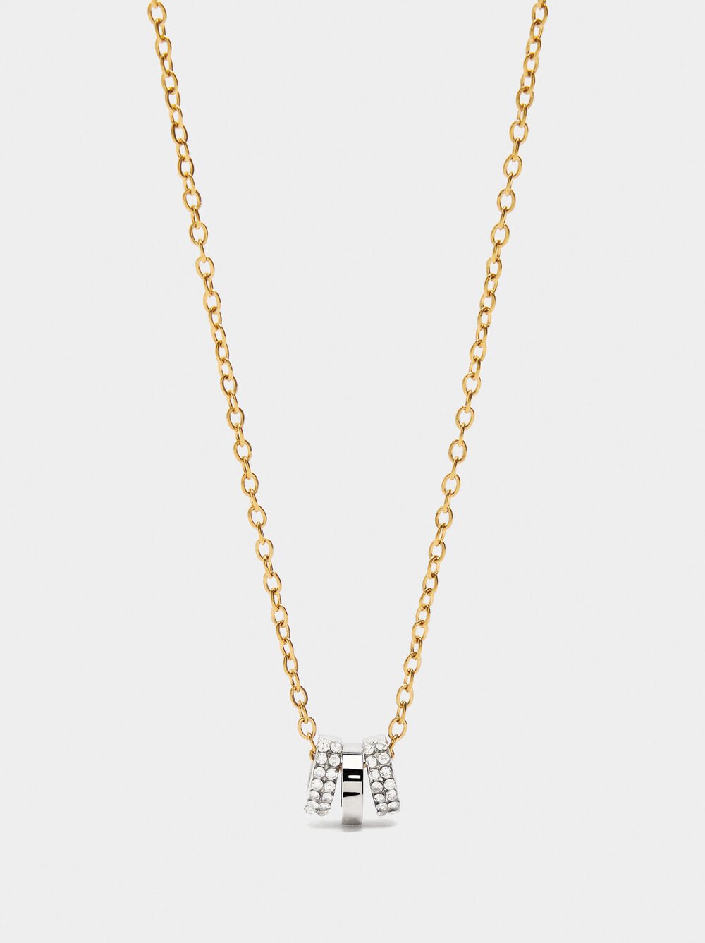 Short bicolor necklace with crystals - stainless steel