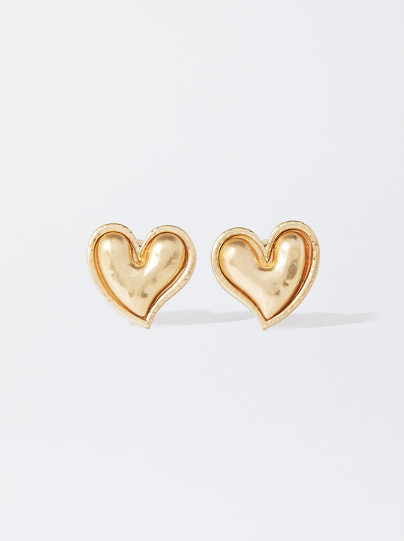Heart Earrings, Golden, hi-res