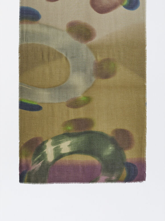 Printed Scarf, Multicolor, hi-res