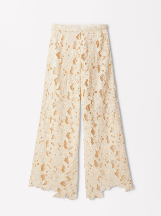 Online Exclusive - Embroidered Cotton Pants, Ecru, hi-res