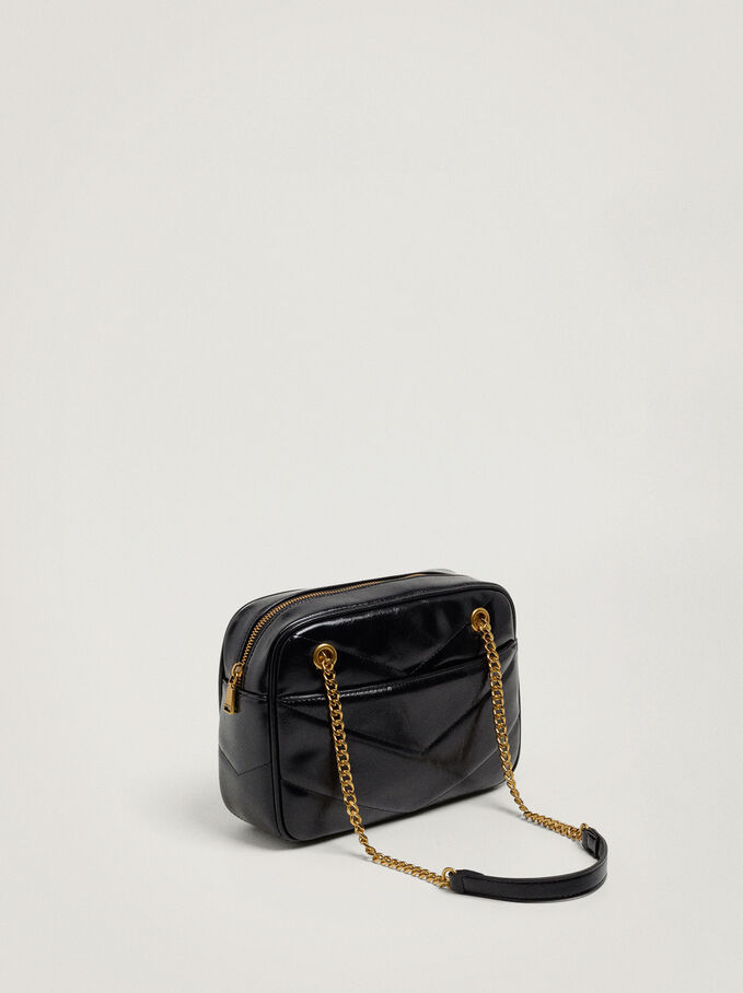 Shoulder Bag With Chain, Black, hi-res