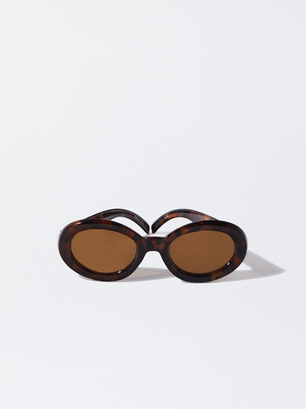Sonnenbrille Mit Ovalem Rahmen, Braun, hi-res
