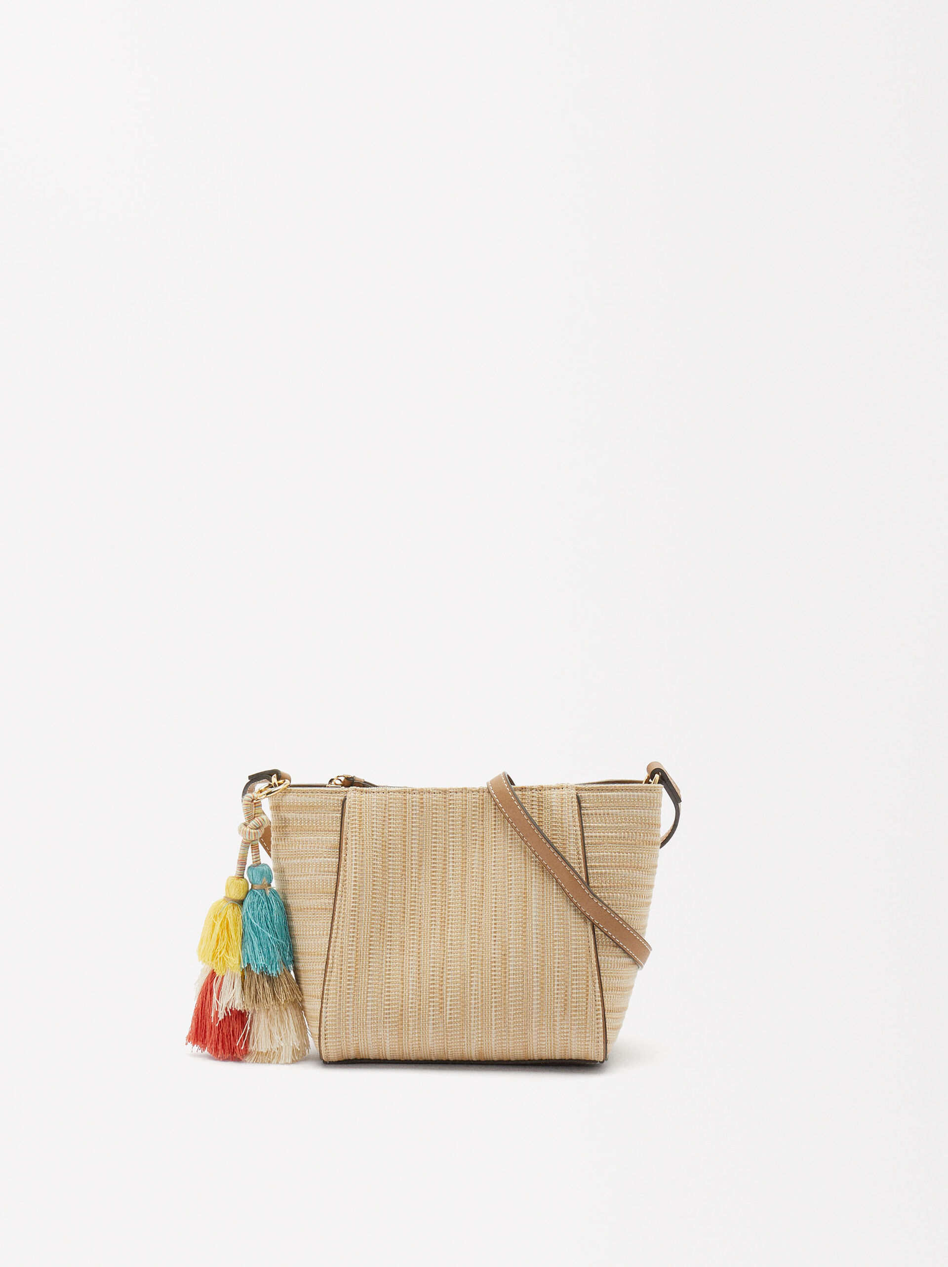 Straw-Effect Crossbody Bag With Pendant image number 0.0