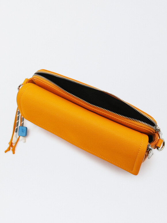Crossbody Bag With Detachable Pendant, Orange, hi-res