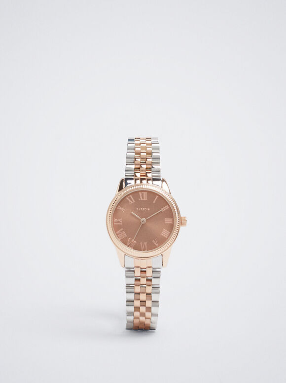 Watch With Two-Toned Steel Strap, Multicolor, hi-res
