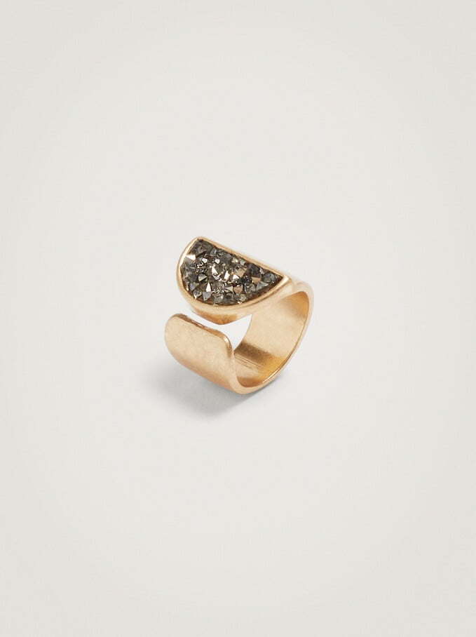 Ring With Strass, Golden, hi-res