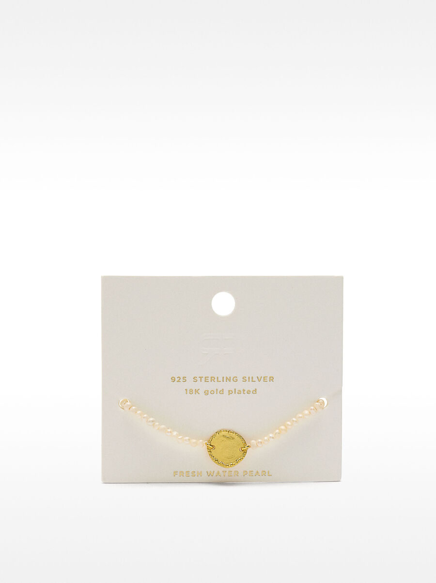 Freshwater pearl bracelet with medal - 925 sterling silver