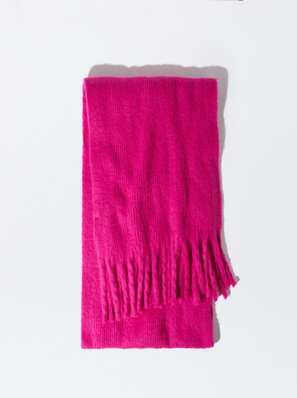 Scarf With Fringes, Fuchsia, hi-res