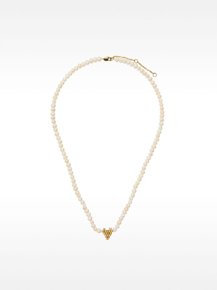 Freshwater pearl necklace with heart - stainless steel