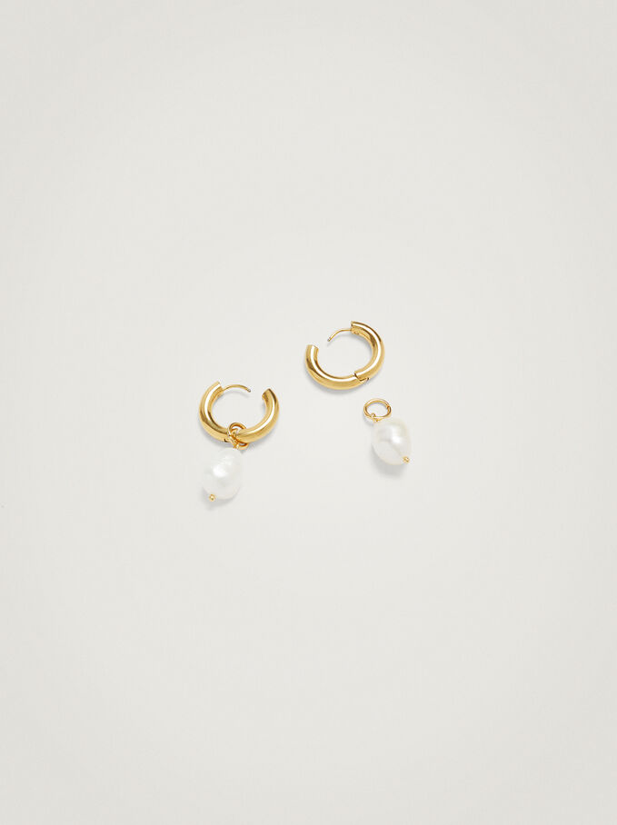 Stainless Steel Hoops With Freshwater Pearls, Golden, hi-res