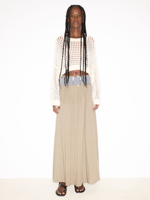 Long Skirt With Elastic Waistband, Grey, hi-res
